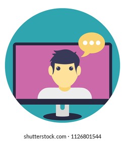 A monitor screen with a man avatar presenting concept of video calling