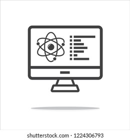 Monitor screen with molecular structure vector icon. filled flat sign for mobile concept and web design. Chemical research solid icon. Symbol, logo illustration. Vector graphics