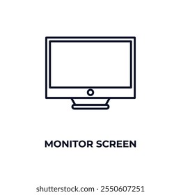 Bildschirm-Gliederungssymbol überwachen. Linearer Vektor aus dem Computerkonzept. Dünnzeiliges Bildschirmsymbol einzeln auf weißem Hintergrund