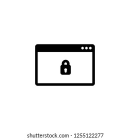 Monitor screen with padlock sign, vector icon in line, solid flat style