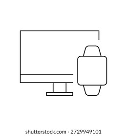 Monitor screen paired with wearable smartwatch device symbol