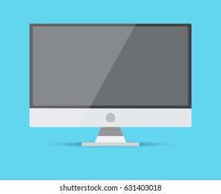 Monitor screen PC icon flat style with on a blue background, vector illustration