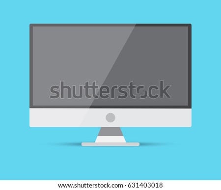 Monitor screen PC icon flat style with on a blue background, vector illustration