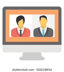 
A monitor screen with people symbolising flat icon design of telepresence