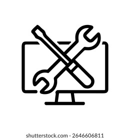 Monitor screen repair tools overlayed. Icon Symbol Illustration