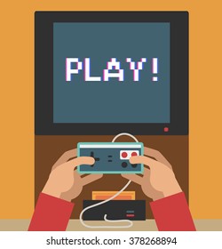 Monitor screen with retro video game