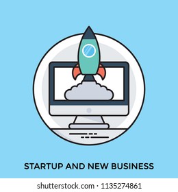 
A monitor screen with rocket symbolising startup and new business
