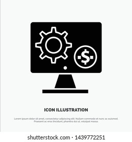 Monitor, Screen, Setting, Gear, Money solid Glyph Icon vector