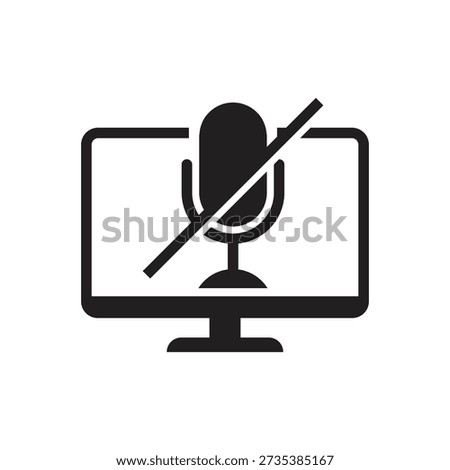 Monitor screen showing crossed out microphone silhouette