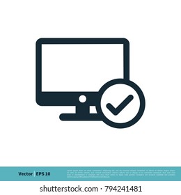Monitor, Screen, Television Check Mark Icon Vector Logo Template Illustration Design. Vector EPS 10.