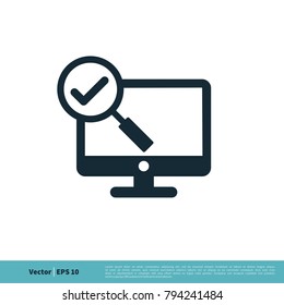 Monitor, Screen, Television Check mark Magnifying Glass Icon Vector Logo Template Illustration Design. Vector EPS 10.