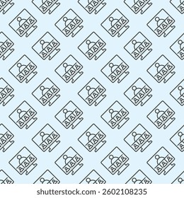 Monitor screen and user conference line seamless pattern, remote work theme. Vector graphics. Display with online team, call sign with background, repeat line icon