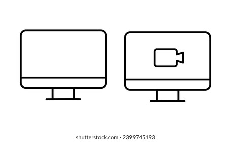 Monitorear pantallas. Esquema, cámara de vídeo en pantalla, pantallas de monitor. Iconos del vector