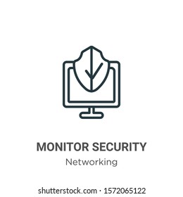 Monitor security outline vector icon. Thin line black monitor security icon, flat vector simple element illustration from editable internet security concept isolated on white background