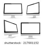 Monitor set mockup vector. Realistic object. Can use for printing and website.