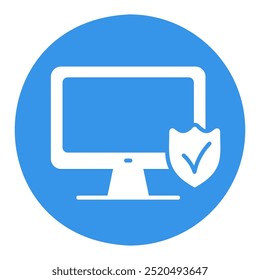 Monitor with shield and check mark vector icon. Security sign. Graph symbol for your web site design, logo, app, UI
