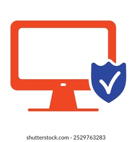 Monitor with shield and check mark vector icon. Security sign. Graph symbol for your web site design, logo, app, UI