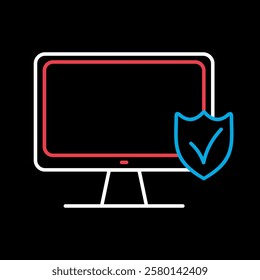 Monitor with shield and check mark vector on black background icon. Security sign. Graph symbol for your web site design, logo, app, UI