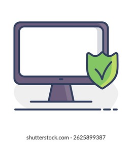 Monitor with shield and check mark vector icon. Security sign. Graph symbol for your web site design, logo, app, UI