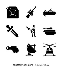 monitor, shooting, armour and view icons in War vector set. Graphics for web and design