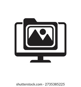 Monitor showing photo gallery folder silhouette icon