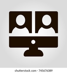 Monitor zeigt Doppelpersonen als 3D-Screening-Vektorillustration-Icon einzeln.