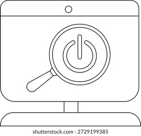 Monitor shows a power icon within a magnifying glass