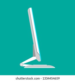 Monitor side view white screen computer equipment vector icon. Electronic communication technology work office PC.