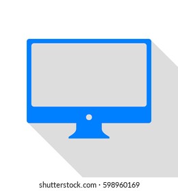 Monitor sign illustration. Vector. Azure icon with flat style shadow path on white background.