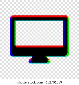 Monitor sign illustration. Vector. Black icon with red-green-blue contours on transparent background.