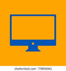 Monitor sign illustration. Vector. Medium teal blue icon on orange background.