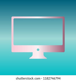 Monitor sign illustration. Vector. Pink bronze gradient icon at turquoise gradient background.