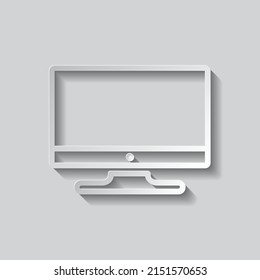 Monitor simple icon vector. Flat design. Paper style with shadow. Gray background.ai