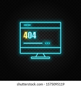 monitor, site, 404, error neon vector icon. Blue and yellow neon vector icon