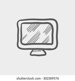 Icono de esbozo de monitor para web y móvil. Icono de gris oscuro vector dibujado a mano sobre fondo gris claro.