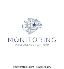 monitor smart Brain tech in white background logo design inspiration