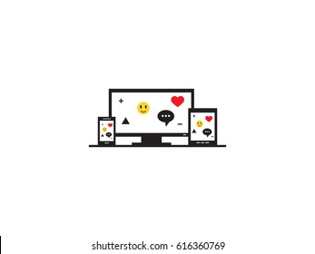 monitor with smart phone and tablet, icons