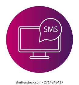 Icono de Monitor SMS. Notificación por mensaje de texto. Burbuja de Vector de chat digital. Gráfico de comunicación por ordenador.
