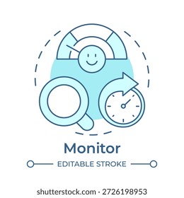 Monitor soft blue concept icon. Performance review, efficiency evaluation. Quality control. Round shape line illustration. Abstract idea. Graphic design. Easy to use in booklet, article