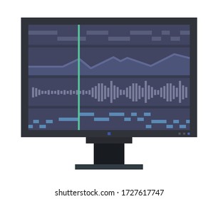 Monitor with sound waveform graph Musician vector icon flat isolated illustration.