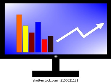 Monitor und Statistiken auf weißem Hintergrund.