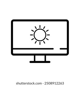 Monitor with sun symbol, screen brightness setting - vector icon