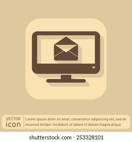 monitor with symbol a letter envelope, mail icon