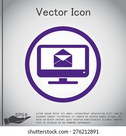 monitor with symbol a letter envelope, mail icon