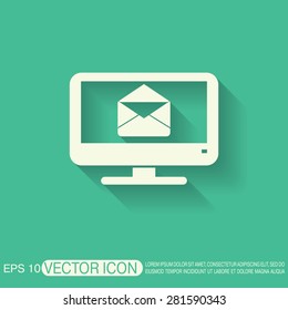 monitor with symbol a letter envelope, mail icon