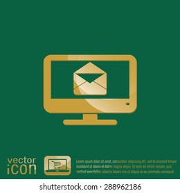 monitor with symbol a letter envelope, mail icon