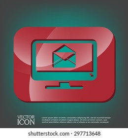 monitor with symbol a letter envelope, mail icon