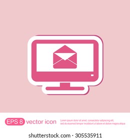 monitor with symbol a letter envelope, mail icon