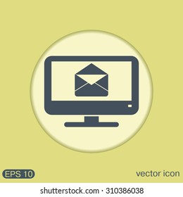 monitor with symbol a letter envelope, mail icon