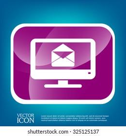 monitor with symbol a letter envelope, mail icon